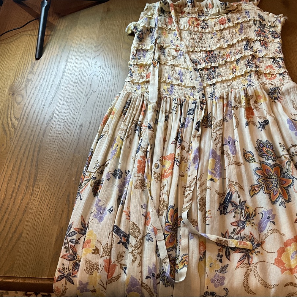 Free People Isla Cream Floral Midi Dress Large - Picture 9 of 13